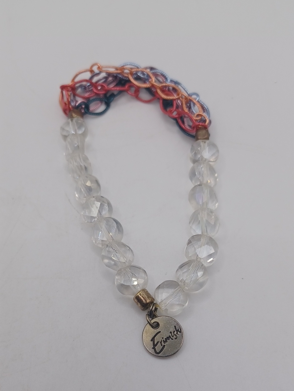 Erimish Clear Glass Beaded Bracelet with Multicolor Chain Accent Sz 7